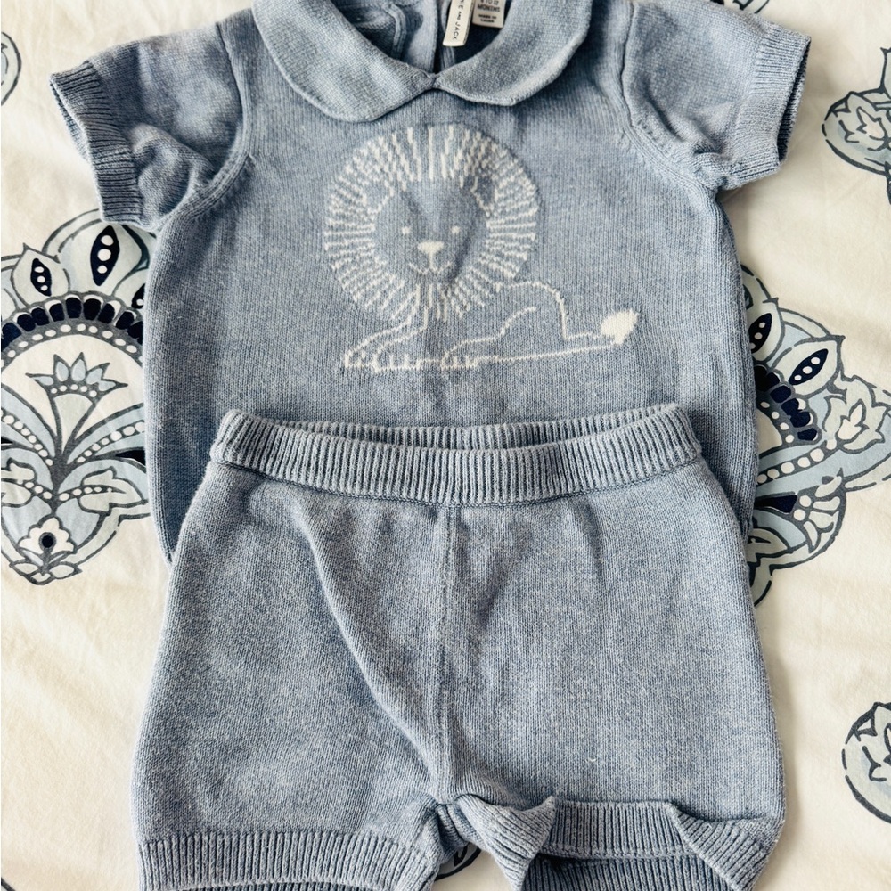Adorable Blue Lion Knit Baby Outfit 6-12M